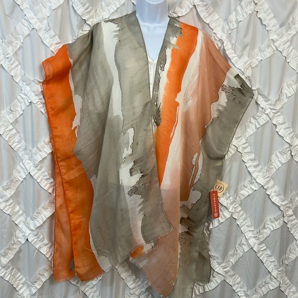 L.I.B New York Watercolor Print Kimono Orange OS